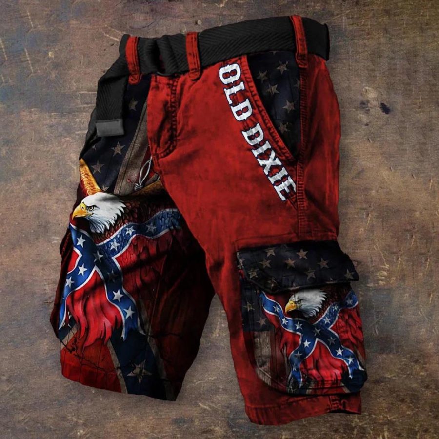 

Men's Old Dixie Rebel Eagle American Flag Inspired Independence Day Cargo Shorts