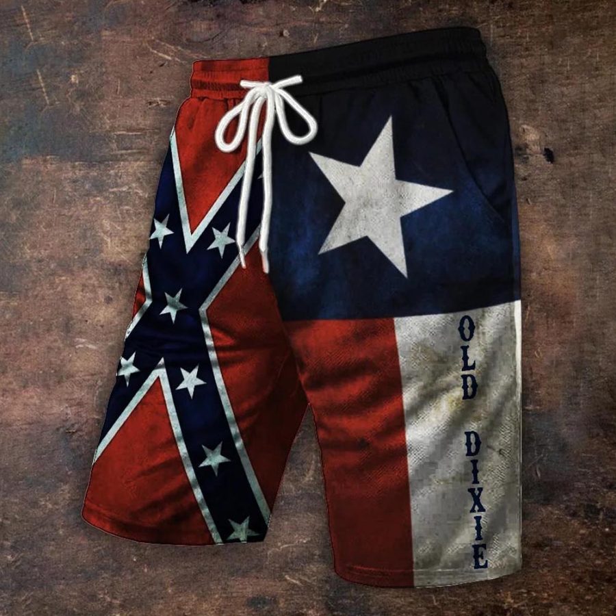 

Men's Old Dixie Texas Rebel Flag Independence Day Contrast Shorts