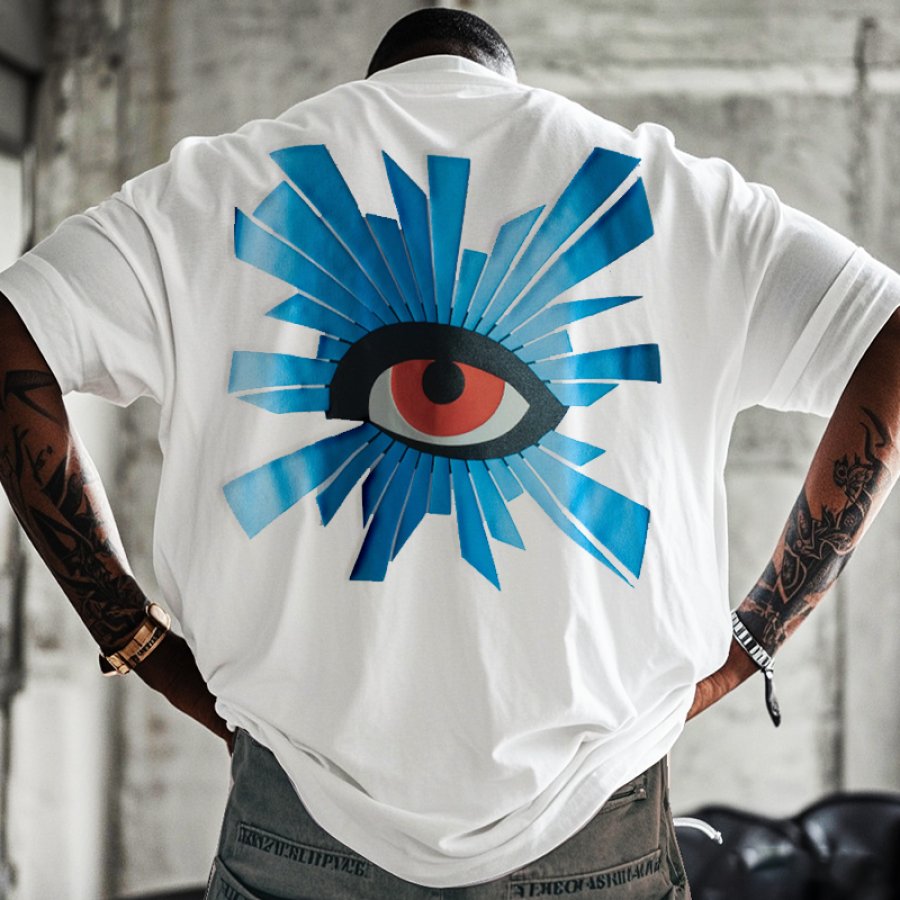 

Men's Retro Cotton Eyes Embossed Print Short Sleeve T-Shirt In White
