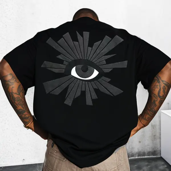 Men's Retro Streetwear Cotton Eyes Embossed Print Short Sleeve T-Shirt - Wayrates.com 