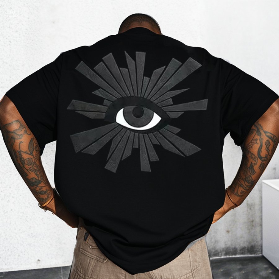 

Men's Retro Streetwear Cotton Eyes Embossed Print Short Sleeve T-Shirt