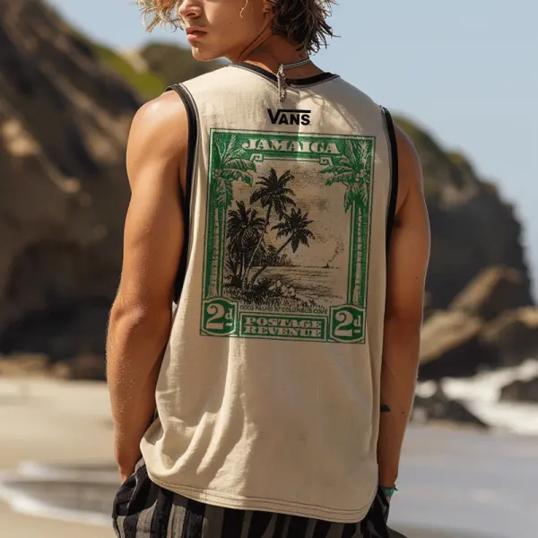 Tropical Print Sleeveless Tank Top For Men - Wayrates.com 
