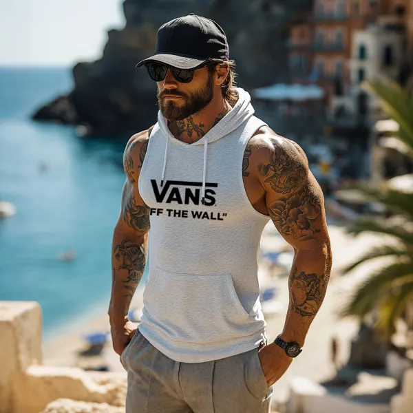 Men's Casual Beach Logo Print Hooded Tank Top - Wayrates.com 