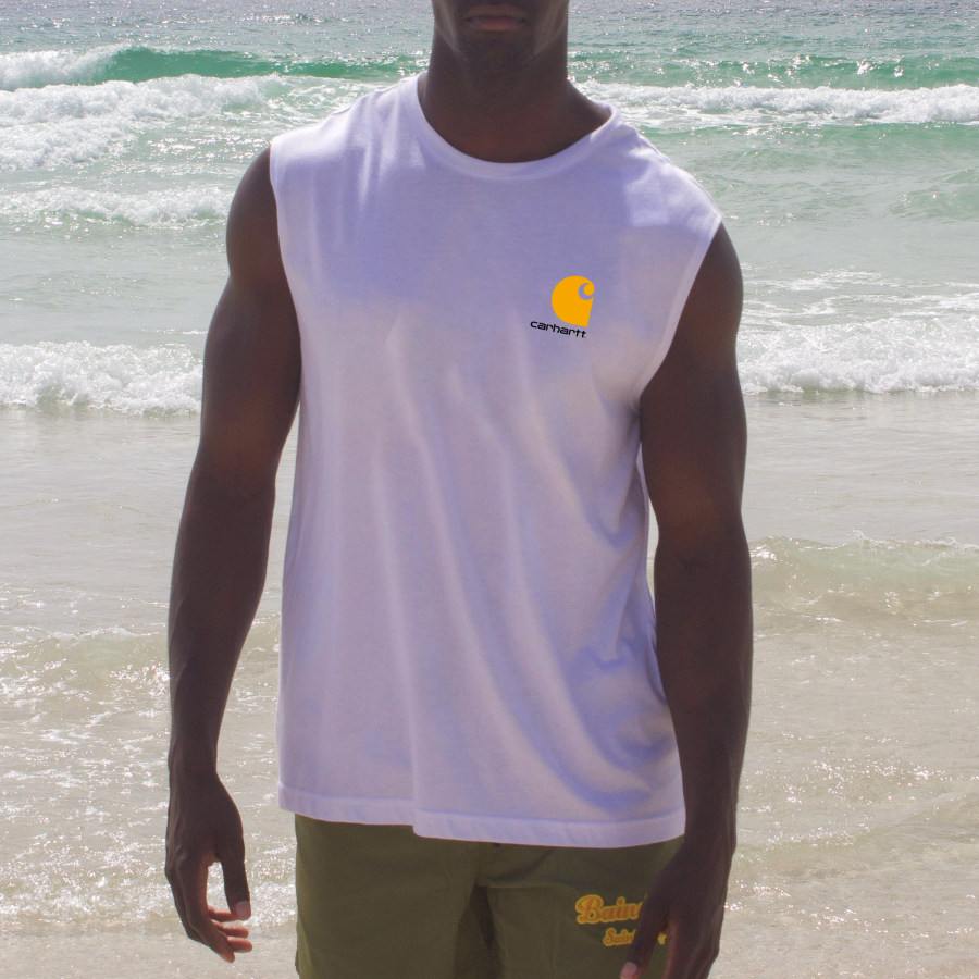 

Men's Vintage Surfing Logo Print Oversized Tank Top