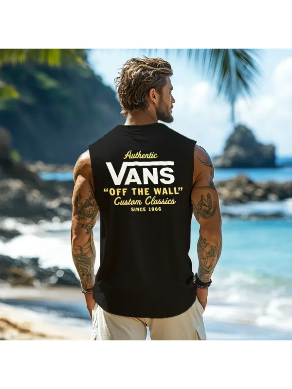 Men's Vintage Surf Oversized Print Tank Top - Aptkoi.com 