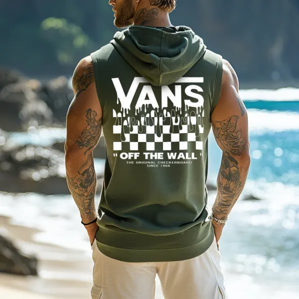 Men's Vintage Surf-Inspired Graphic Hooded Tank Top - Wayrates.com 