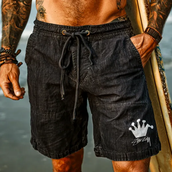 Black Crown-Printed Beach Shorts For Summer - Wayrates.com 