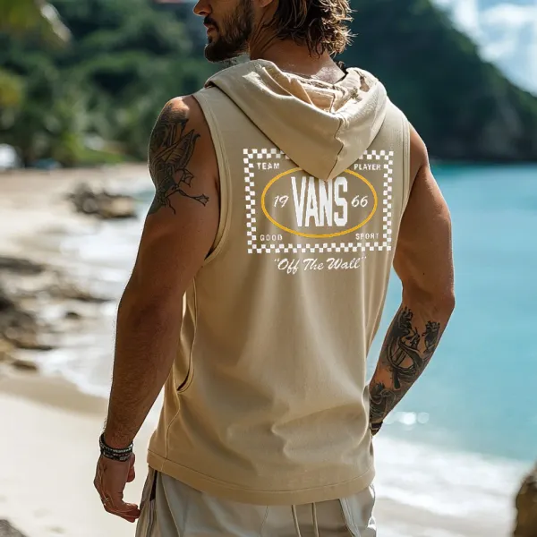 Men's Surf-Inspired Graphic Hooded Tank Top - Wayrates.com 
