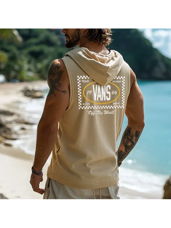 Men's Surf-Inspired Graphic Hooded Tank Top - Aptkoi.com 