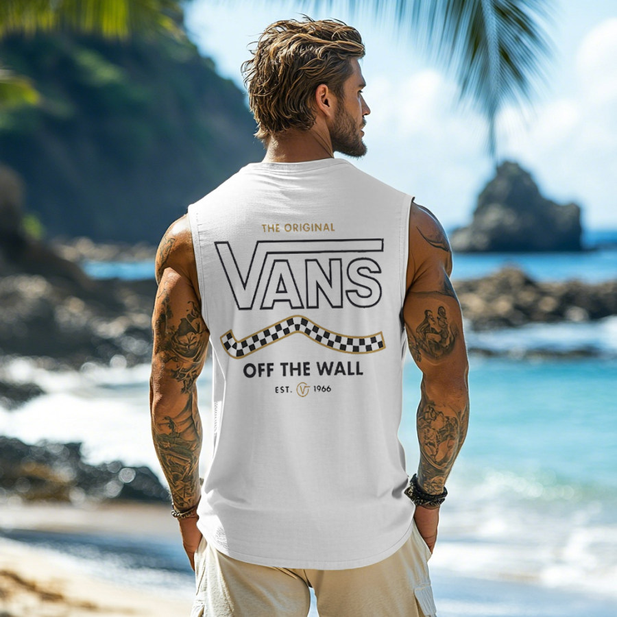 

Men's Vintage Surf Oversized Print Tank Top