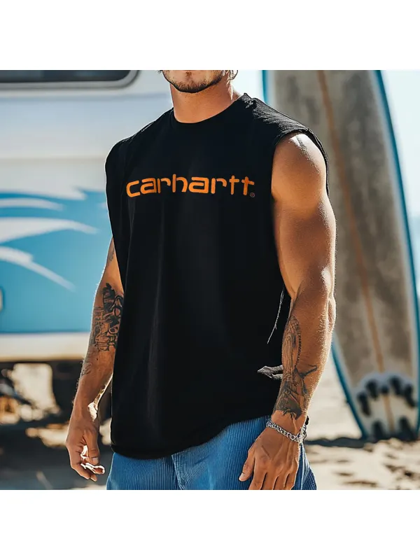 Unisex Oversized Surf Print Tank Top Casual Comfort Cotton Sleeveless T-Shirt - Aptkoi.com 
