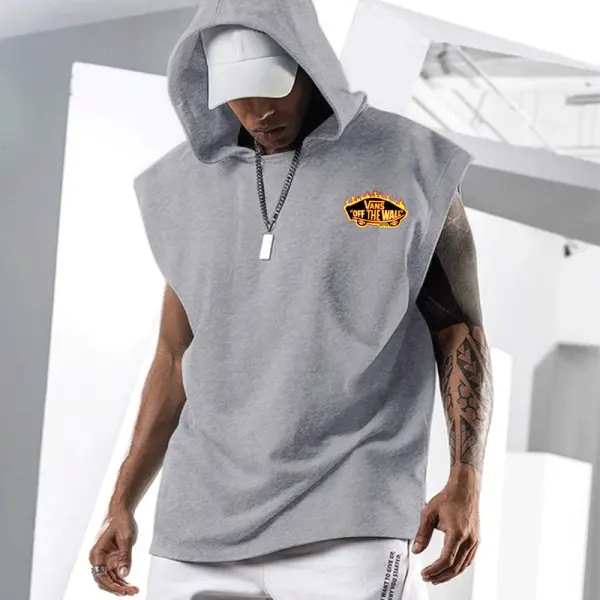 Hooded Muscle Sleeveless Sweatshirt With Logo For Casual Wear - Wayrates.com 
