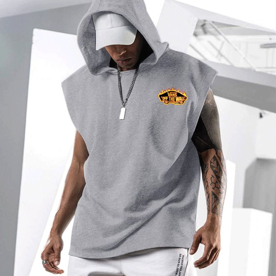 

Hooded Muscle Sleeveless Sweatshirt With Logo For Casual Wear