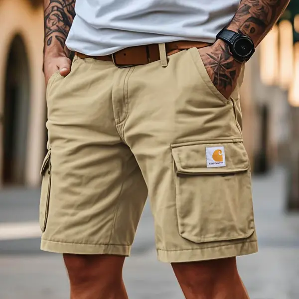 Men's Cargo Shorts Vintage Washed And Distressed Multi-Pocket Casual Surf Khaki Walkshort - Ootdyouth.com 