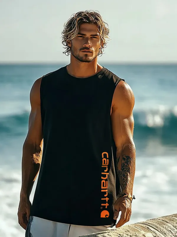 Unisex Oversized Surf Print Tank Top Casual Comfort Cotton Sleeveless T-Shirt - Menwyx.com 