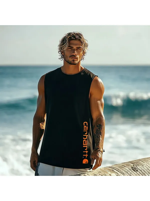 Unisex Oversized Surf Print Tank Top Casual Comfort Cotton Sleeveless T-Shirt - Aptkoi.com 