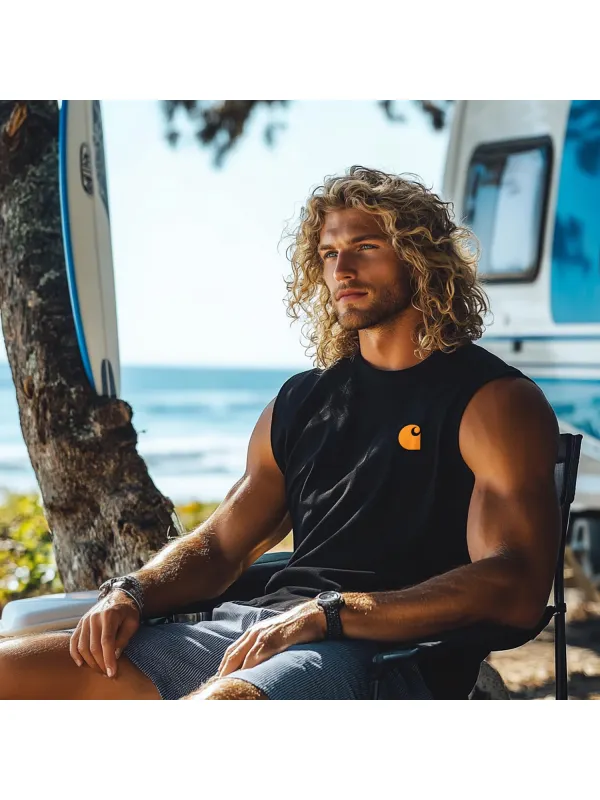 Unisex Oversized Surf Print Tank Top Casual Comfort Cotton Sleeveless T-Shirt - Anrider.com 