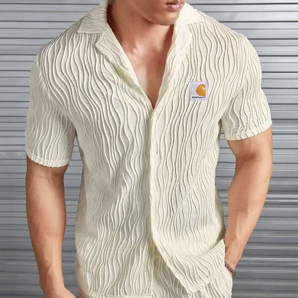 Stylish Short-Sleeve Shirt With Unique Embossed Design For Men - Wayrates.com 
