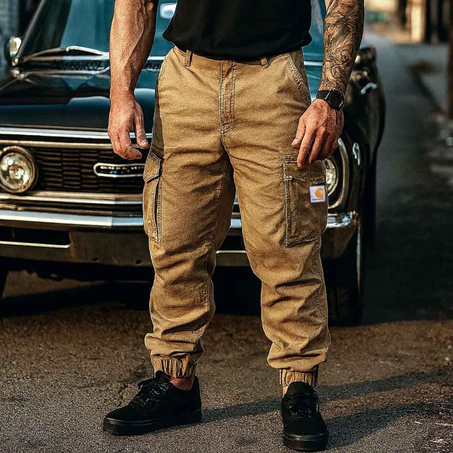 

Carhartt Men's Vintage Outdoor Khaki Multi-Pocket Workwear Cuffed Cargo Pants