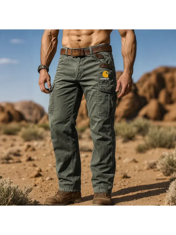 Men's Vintage Patchwork Outdoor Multi-pocket Cargo Pants Trousers - Aptkoi.com 
