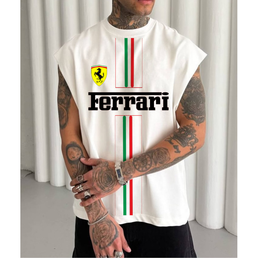 

Men's White Loose Casual Sleeveless Round Neck T-shirt