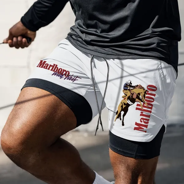 Men's Racing Cowboy Double Layer Sports Shorts - Wayrates.com 