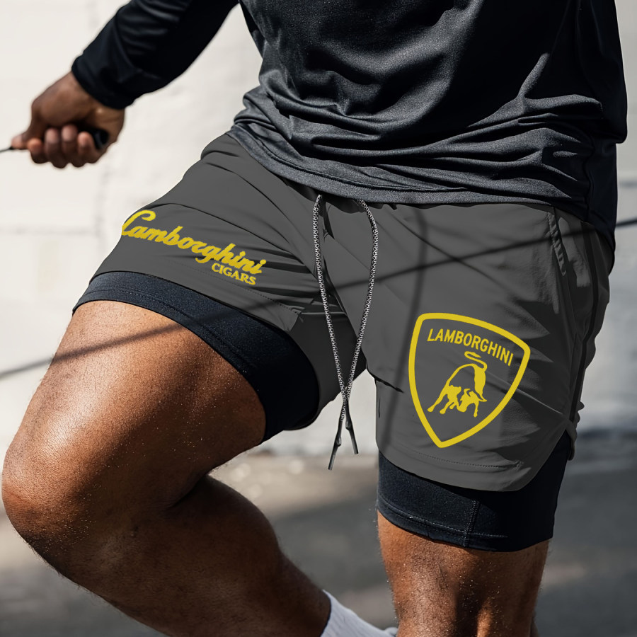 

Men's Racing Logo Double Layer Sports Shorts