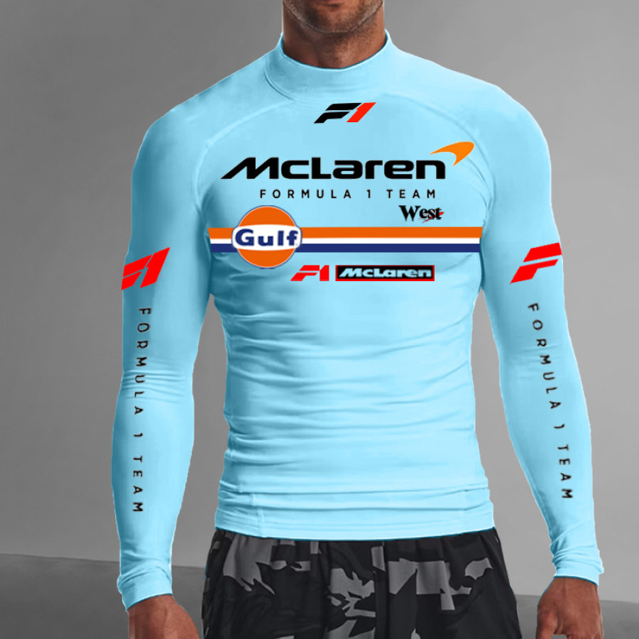 

Unisex Light Blue Slim Fit Long Sleeve Racing Casual Print T-shirt