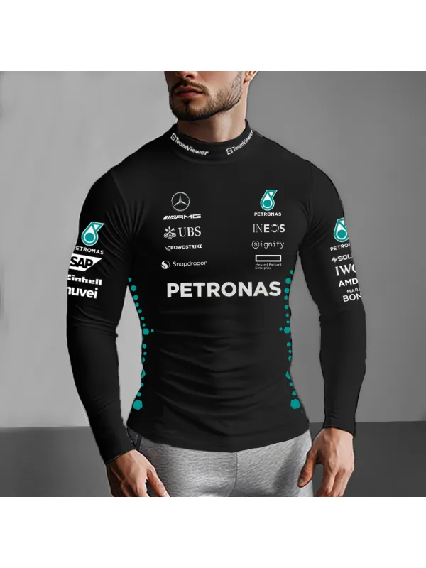 Men's Black Racing Print Slim Fit Long Sleeve T-shirt - Aptkoi.com 