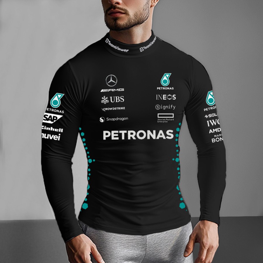 

Men's Black Racing Print Slim Fit Long Sleeve T-shirt