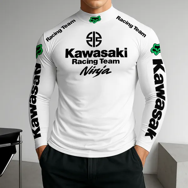 Unisex White Slim Fit Long Sleeve Casual Racing Print T-Shirt - Wayrates.com 
