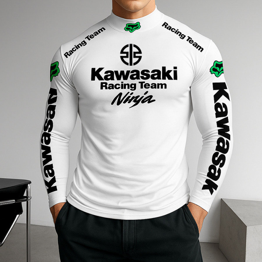 

Unisex White Slim Fit Long Sleeve Casual Racing Print T-Shirt