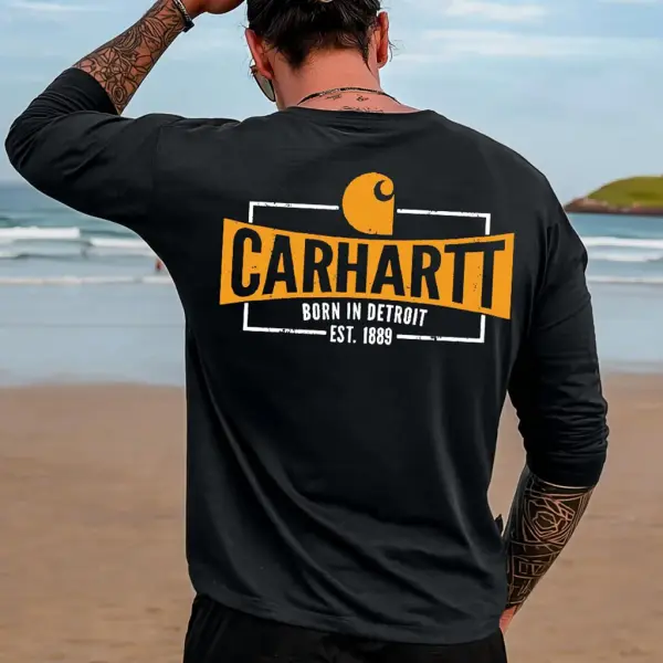 Men's Vintage Surfing 1889 Print Casual Round Neck Long Sleeve T-Shirt - Wayrates.com 
