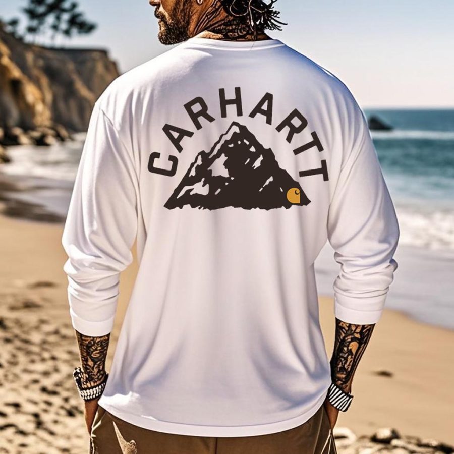 

Men's Vintage Surfing Mountain Print Casual Round Neck Long Sleeve T-Shirt