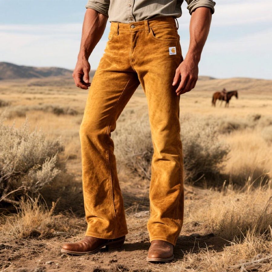 

Men's Vintage Western Cowboy Solid Color Suede Bootcut Pants