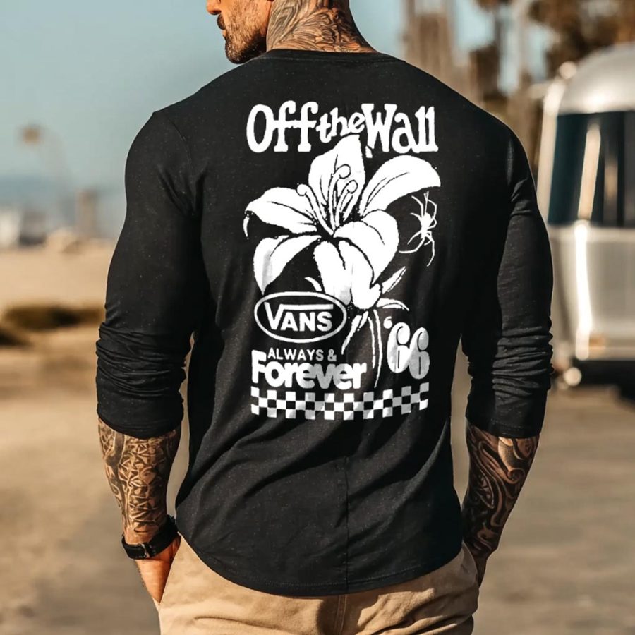 

Men's Vintage Floral Surfing Print Casual Round Neck Long Sleeve T-Shirt