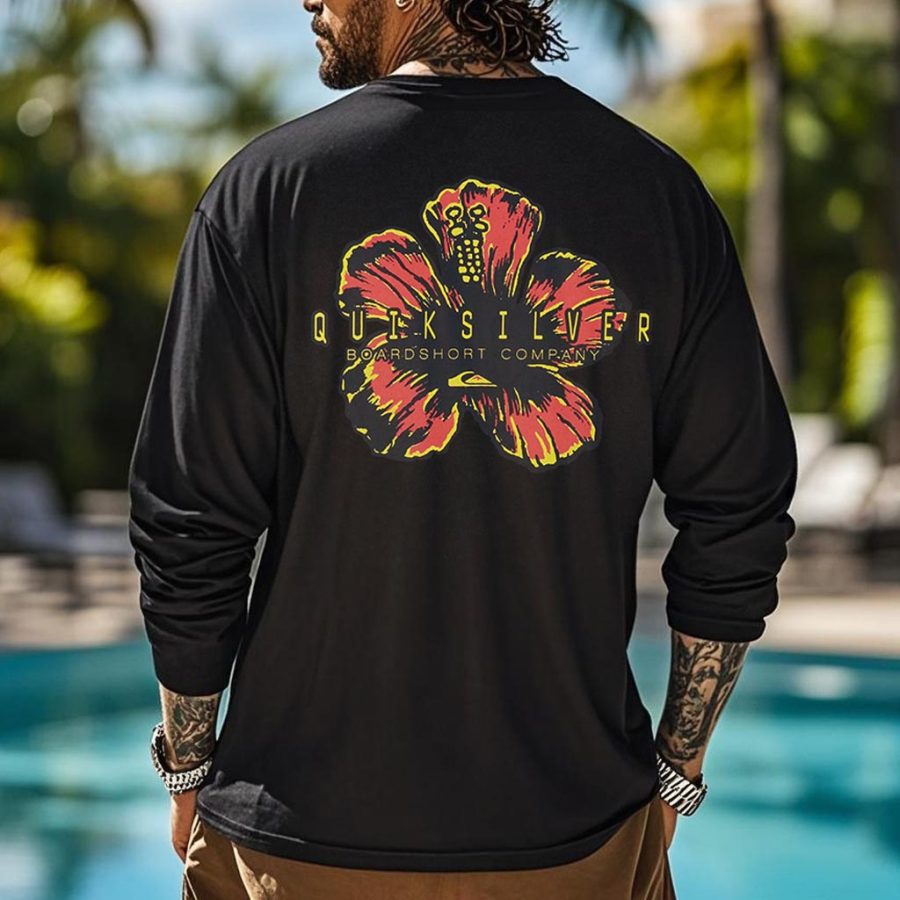 

Men's Vintage Floral Surfing Print Casual Round Neck Long Sleeve T-Shirt