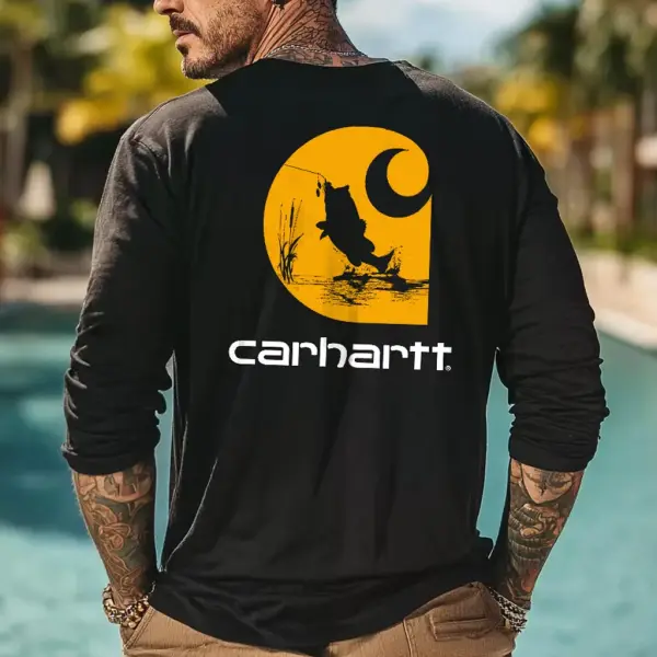 Men's Vintage Fishing Surfing Print Casual Round Neck Long Sleeve T-Shirt - Wayrates.com 
