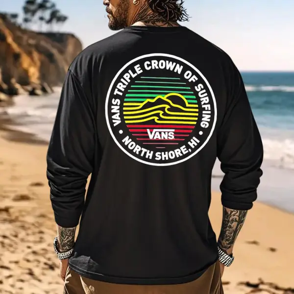 Men's Vintage Surfing Print Casual Round Neck Long Sleeve T-Shirt - Wayrates.com 