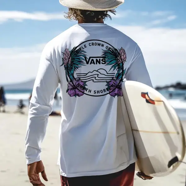 Men's Vintage Triple Crown Of Surfing Print Casual Round Neck Long Sleeve T-Shirt - Wayrates.com 