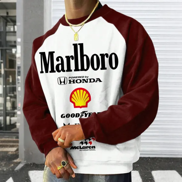 Unisex Marlboro Racing Bold Logo Design Contrast Raglan Sweatshirt - Wayrates.com 