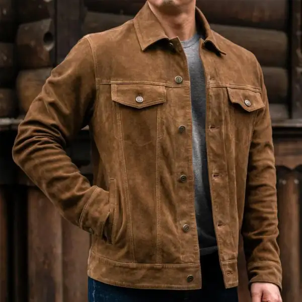 Men's Vintage Brown Suede Pocket Lapel Jacket - Wayrates.com 