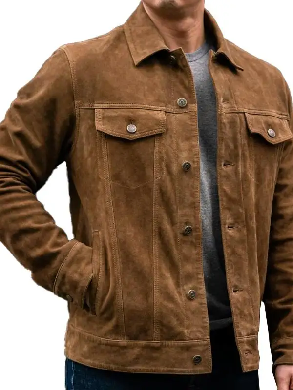 Men's Vintage Brown Suede Pocket Lapel Jacket - Wantbright.com 
