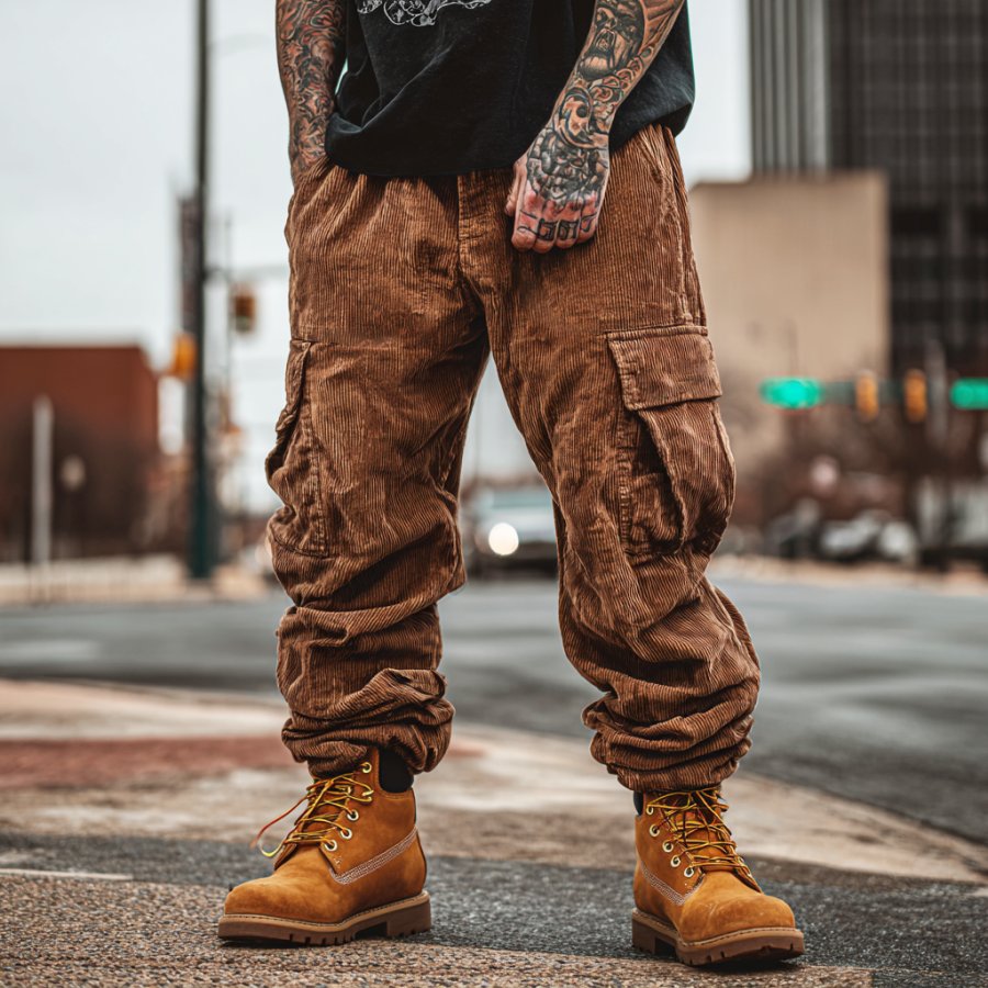 Men's Vintage Brown Corduroy Cargo Pants