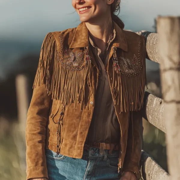 Western Fringe Vest With Embroidered Details For Women - Wayrates.com 