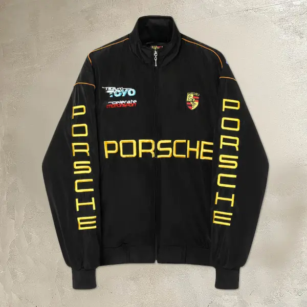Men's Vintage Racing Car Print Stand Collar Jacket - Wayrates.com 