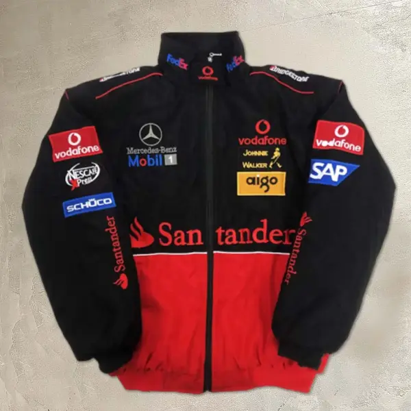 Men's Vintage Racing Car Print Stand Collar Jacket - Wayrates.com 