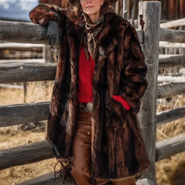 Luxurious Faux Fur Coat With Stylish Scarf Detail For Winter Elegance - Wayrates.com 