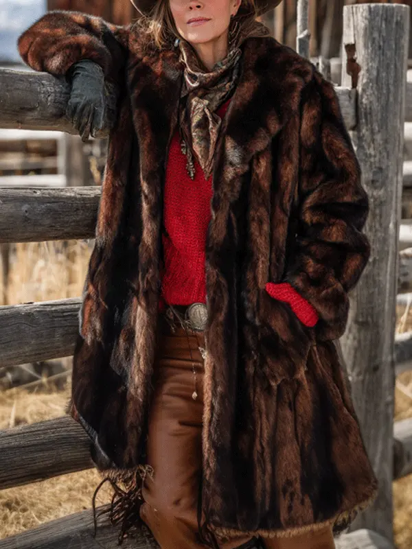 Luxurious Faux Fur Coat With Stylish Scarf Detail For Winter Elegance - Menwyx.com 