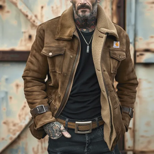 Stylish Winter Suede Jacket With Warm Fleece Collar Adding Velvet And Thickening - Wayrates.com 